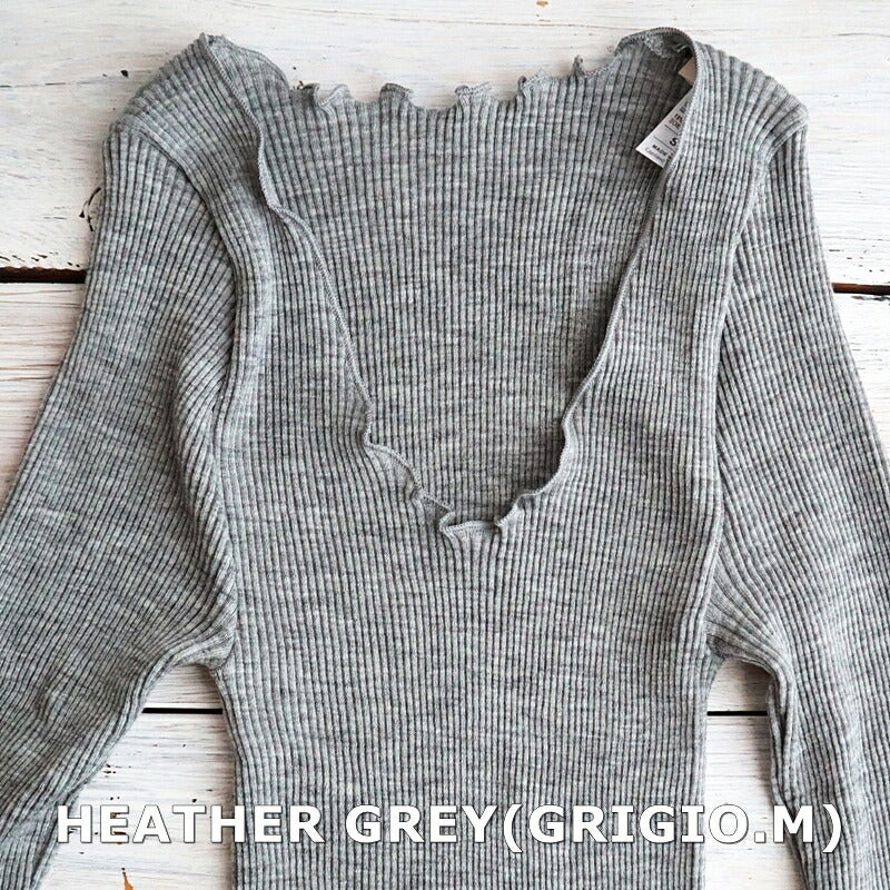MAGLIFICIO MARE(マグリフィシオ マーレ) EGi エギウールシルク リブ ロングスリーブ 1493(3色)【WOOL SILK ストレッチインナー レディース 継ぎ目がない丸胴編み 高品質 正規品】