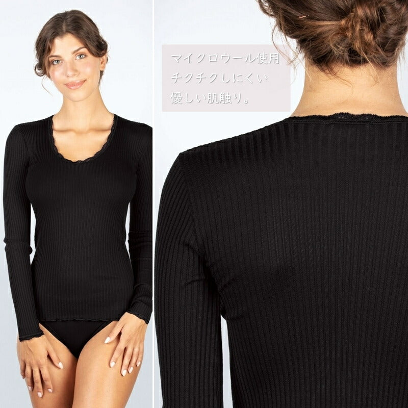 MAGLIFICIO MARE(マグリフィシオ マーレ) EGi エギマイクロウール リブ ロングスリーブ 307(4色)【MICRO WOOL ストレッチインナー レディース 継ぎ目がない丸胴編み 高品質 正規品】