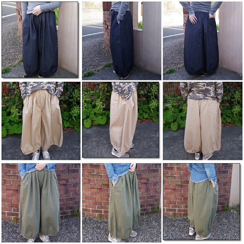 ichi(イチ)バルーンデニムパンツ(3色)【スカーチョ/コットン/スカンツ/ガウチョパンツ/イージーパンツ/キュロット】【日本製】