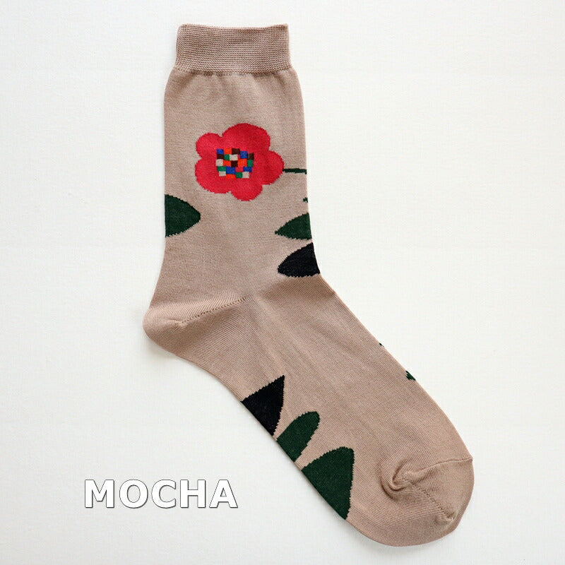 French Bull(フレンチブル)No.11-24253 カルメソックス(3色)【24-25秋冬 花柄 左右違う柄 光沢感 シルケット綿糸 日本製】