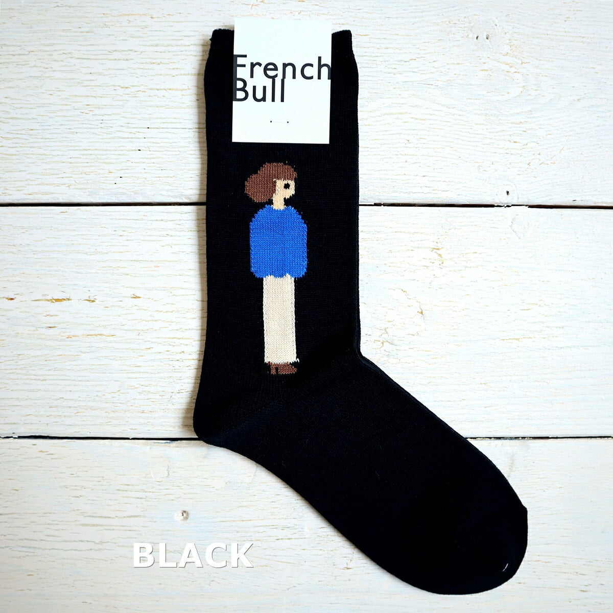 French Bull(フレンチブル)No.11-25103 カップルソックス printemps(3色)【2025年春夏 女の子と男の子がモチーフ 左右で違う柄 光沢感 シルケットの綿糸 程良い厚み 日本製】