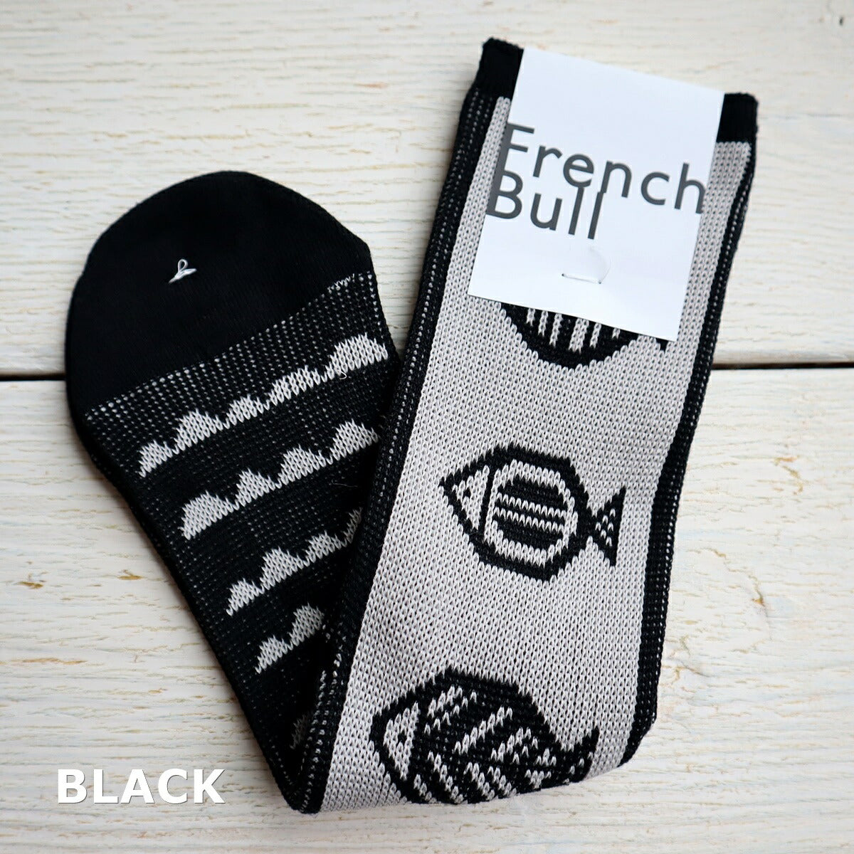 French Bull(フレンチブル)No.11-25105 フィッシュソックス(3色)【2025年春夏 魚柄と波をイメージした柄 毛羽を抑えた強撚綿糸を使用 程良い厚み 落ち着いた配色 日本製】