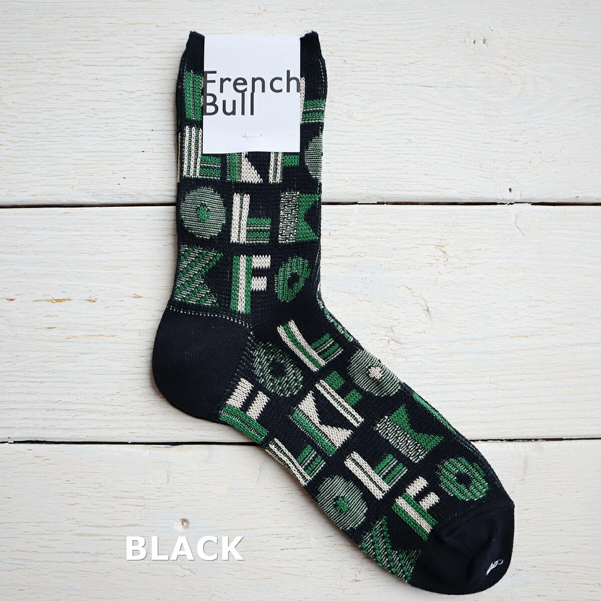 French Bull(フレンチブル)No.11-25104 フォークソックス(3色)【2025年春夏 "FOLK"のロゴ 渋めの色使い 柔らかな綿糸 程良い厚み ジャガード編み 日本製】