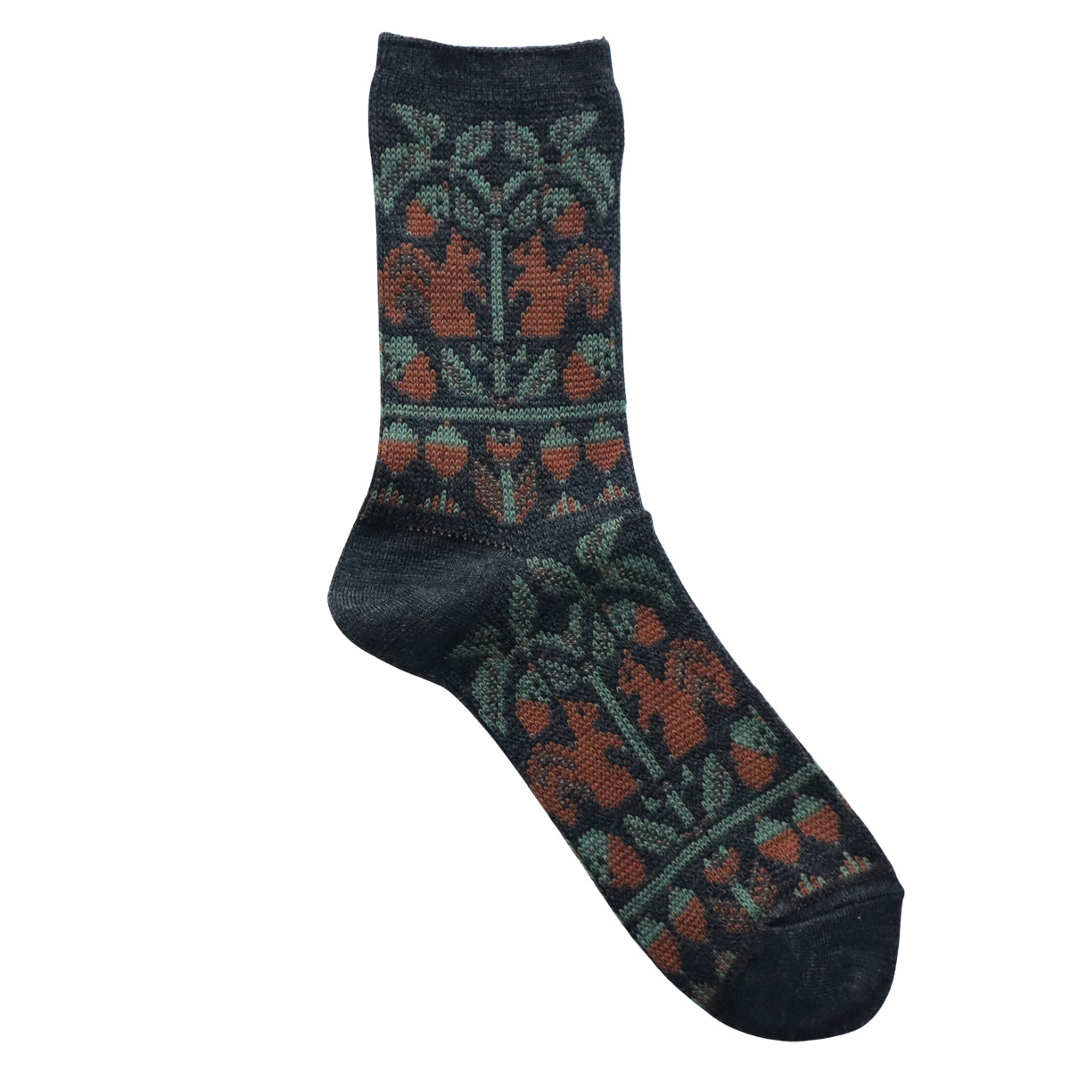 French Bull(フレンチブル)No.11-25259 フォレソックス(3色)【レディース 靴下 日本製 2025-26年秋冬 どんぐりの木とリスの柄 程良い厚み 防縮ウール コットン 贈り物】