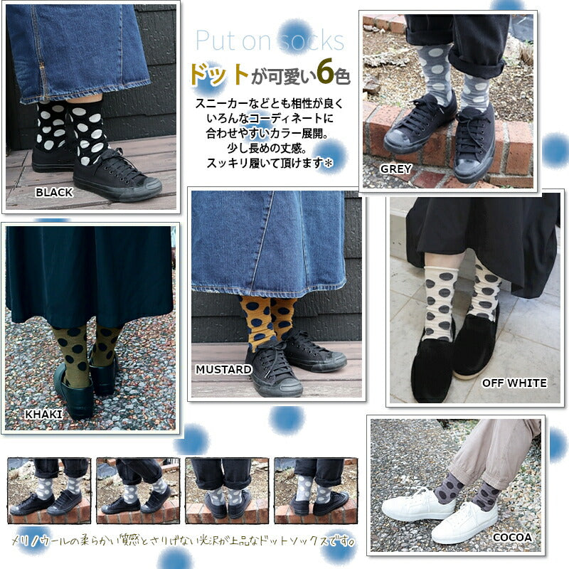 Put on socks(プットオンソックス)"Hopscotch"ホップスコッチ メリノウール ドットソックス(6 COLOR)【ニュージーランドメリノ 防縮 暖か 温活 冷えとり】【日本製】