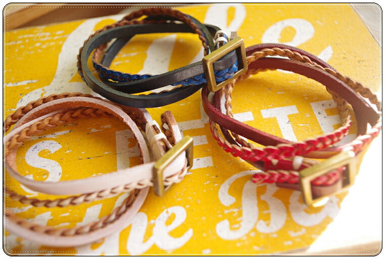 レザーメッシュブレスレット 無地(3色)【本革/マリン/きれいめ/ヴィンテージ/インディアンジュエリー/エスニック】【数量限定!男女兼用】