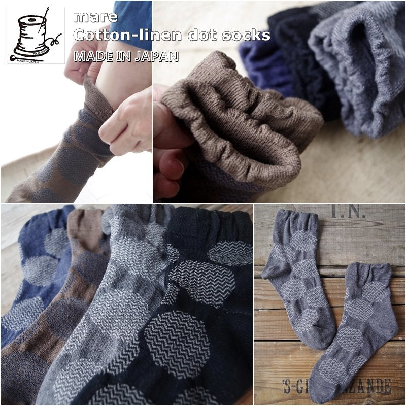 Put on socks(プットオンソックス)"mare"マール コットンリネン ドットソックス(4 COLOR)【綿麻 ジャガード編み 締め付けすぎない 冷えとり】【日本製】