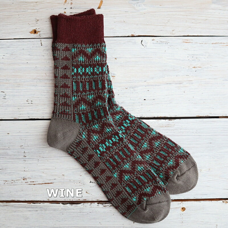 Jake(ジェイク)【Men's メンズ レディース大きめ】French Bull(フレンチブル)No.21-23203 ネーヴェルソックス(3色)【2023-24年秋冬新作☆】【柔らかい綿糸 幾何学模様】