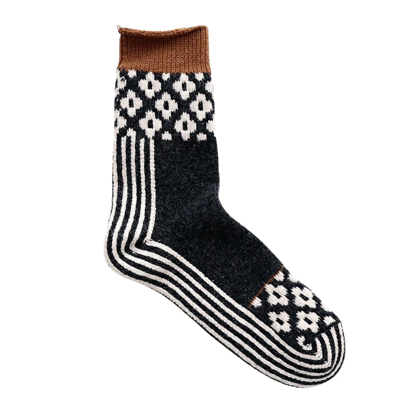 French Bull フレンチブル No.11-24273 ペトルソックス(3色)【2025-26秋冬 ストライプとお花柄 北欧テイスト メリノウール 厚手 冬の贈り物にも 防縮ウール使用 日本製】