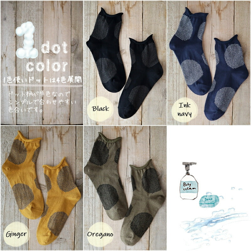Put on socks(プットオンソックス)"Savon"サボン コットンリネン BIGドット ショートソックス 2nd(9 COLOR)【2025年春夏☆数量限定生産!】【綿麻 BIGドット】【日本製】