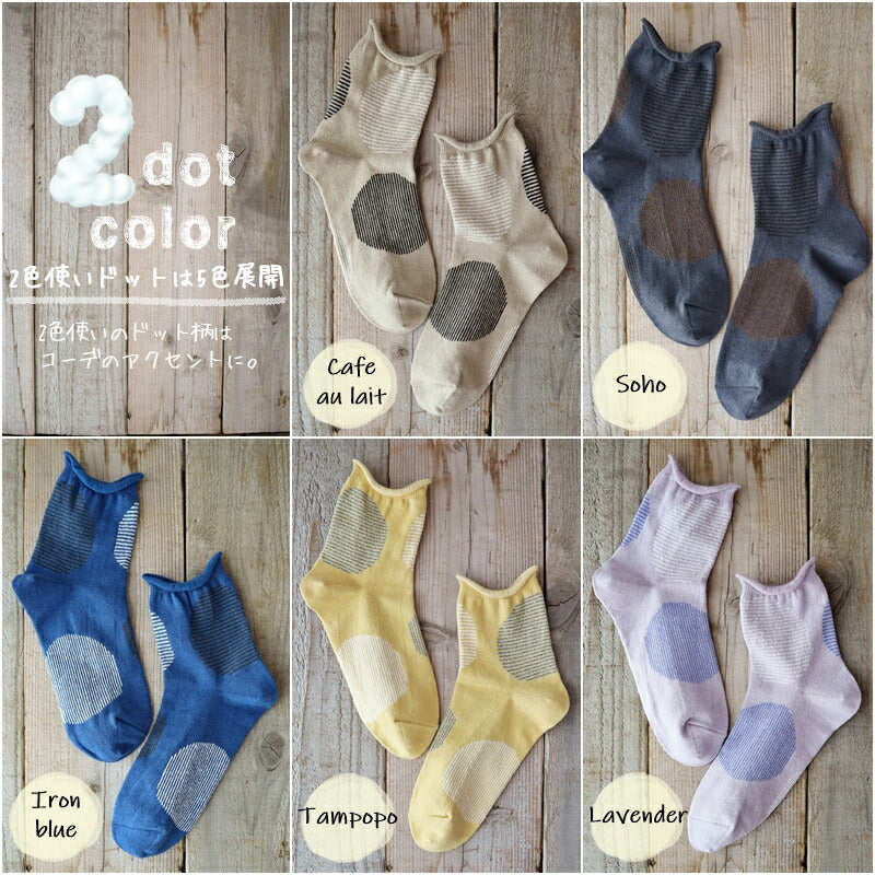 Put on socks(プットオンソックス)"Savon"サボン コットンリネン BIGドット ショートソックス 2nd(9 COLOR)【2025年春夏☆数量限定生産!】【綿麻 BIGドット】【日本製】