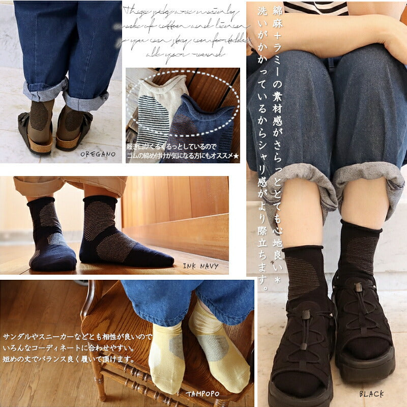 Put on socks(プットオンソックス)"Savon"サボン コットンリネン BIGドット ショートソックス 2nd(9 COLOR)【2025年春夏☆数量限定生産!】【綿麻 BIGドット】【日本製】