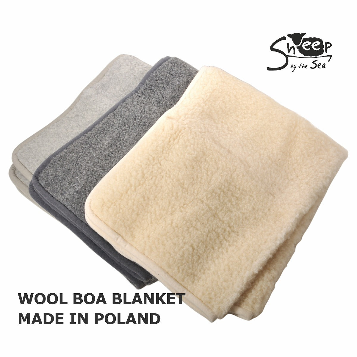 SHEEP BY THE SEA(シープバイザシー) WOOL BOA BLANKET 72x97cm(3色)【少量入荷! ウールパイル100% ブランケット ひざ掛け 毛布 防寒 正規品 Made in Poland ポーランド製】【送料無料】