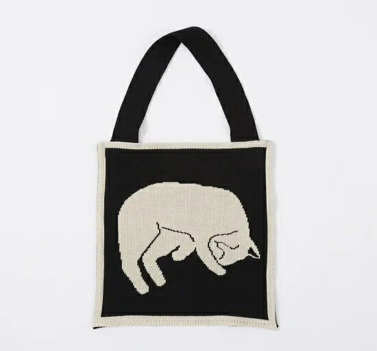 French Bull(フレンチブル)No.33-03212 シエスタバッグ(2色)【数量限定生産!日本製】【コットン100%ニット ネコ モチーフ 大きめ ショルダー 斜め掛け 両面使い】