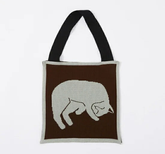 French Bull(フレンチブル)No.33-03212 シエスタバッグ(2色)【数量限定生産!日本製】【コットン100%ニット ネコ モチーフ 大きめ ショルダー 斜め掛け 両面使い】