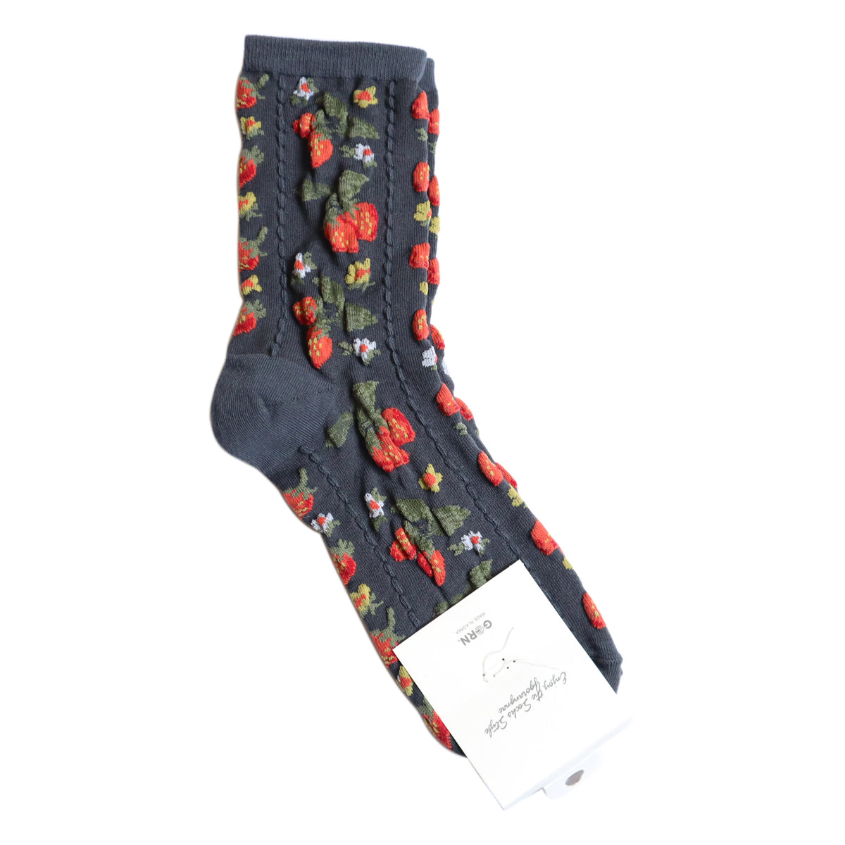 STRAWBERRY SOCKS ストロベリー柄コットンソックス(3色) 【2025年春夏 数量限定 綿 イチゴ柄 程良い厚み 凸凹 立体的 フロッキー ワッフル ジャガード編み 韓国】