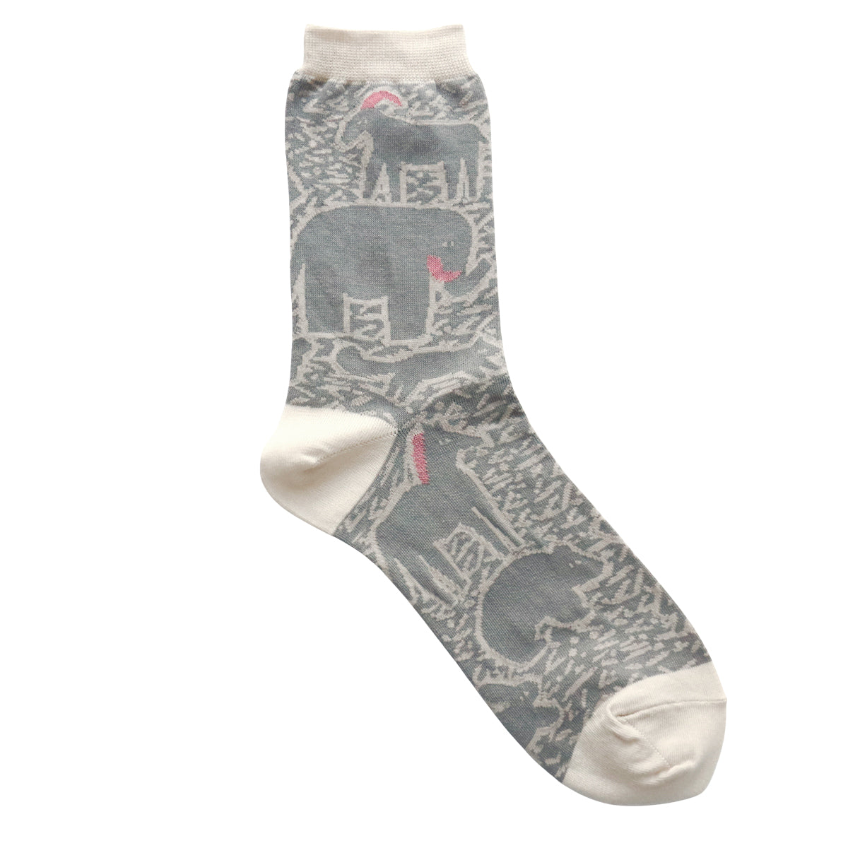 French Bull フレンチブル No.11-25262 トルポーソックス(3色) 【レディース 靴下 日本製 2025-26年秋冬 動物柄 キャラクター アニメ 版画タッチ ゆるキャラ クマゾウ 綿】