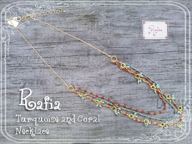 Rafia(ラフィア)【海外直接買い付け】Turquoise&Coral(ターコイズ&コーラル)ネックレス(アクセサリー/ジュエリー)【トルコ石/珊瑚/誕生石/天然石】【パワーストーン】【数量限定】【MADE IN USA】【送料無料】