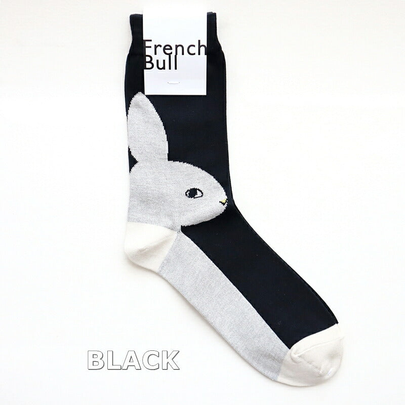 French Bull(フレンチブル)No.11-24275 うさぎソックス(4色)【24-25秋冬 ウサギ柄 横顔 バイカラー配色 薄手 モチーフ 毛羽の少ないスーピマコットン 日本製】