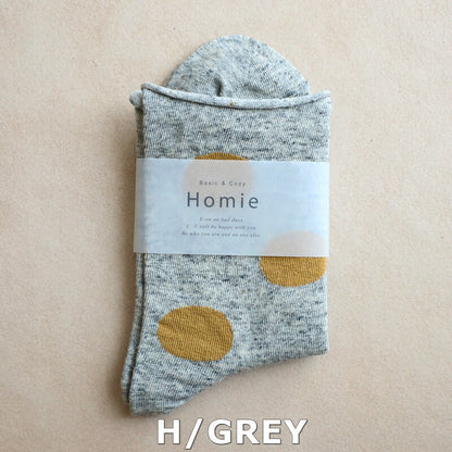 Homie(ホミー/ホーミー)No.H-038 コットンリネン ドットソックス(6色)【数量限定生産！】【日本製】【コットンリネン 綿麻 ドット シンプル 締め付けが気になる方に 冷えとり】