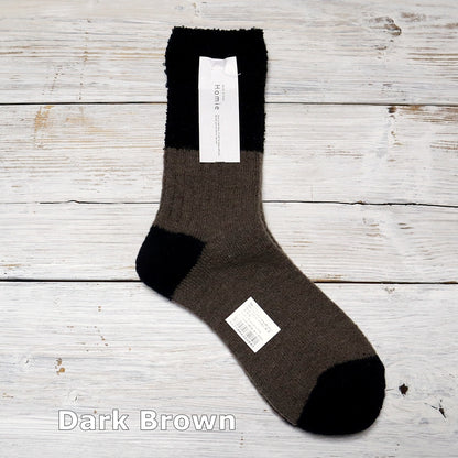 Homie(ホミー/ホーミー)No.H-041 スイッチングカラーソックス(5色)【2025-26年秋冬☆数量限定生産！ブークレー 凸凹 配色 バイカラー リブ編み 柔らかい 日本製 暖か 冷えとり】