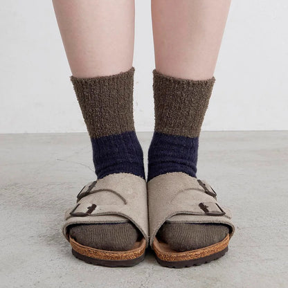 Homie(ホミー/ホーミー)No.H-041 スイッチングカラーソックス(5色)【2025-26年秋冬☆数量限定生産！ブークレー 凸凹 配色 バイカラー リブ編み 柔らかい 日本製 暖か 冷えとり】