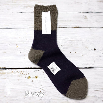 Homie(ホミー/ホーミー)No.H-041 スイッチングカラーソックス(5色)【2025-26年秋冬☆数量限定生産！ブークレー 凸凹 配色 バイカラー リブ編み 柔らかい 日本製 暖か 冷えとり】