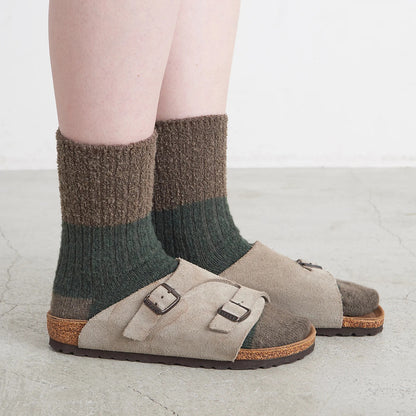 Homie(ホミー/ホーミー)No.H-041 スイッチングカラーソックス(5色)【2025-26年秋冬☆数量限定生産！ブークレー 凸凹 配色 バイカラー リブ編み 柔らかい 日本製 暖か 冷えとり】