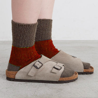 Homie(ホミー/ホーミー)No.H-041 スイッチングカラーソックス(5色)【2025-26年秋冬☆数量限定生産！ブークレー 凸凹 配色 バイカラー リブ編み 柔らかい 日本製 暖か 冷えとり】