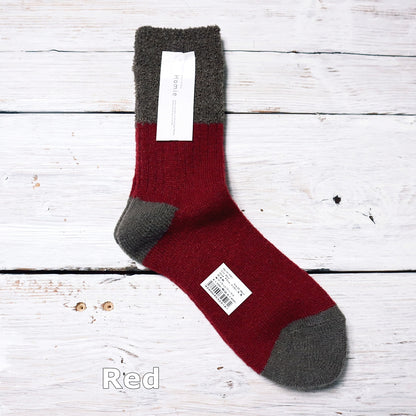 Homie(ホミー/ホーミー)No.H-041 スイッチングカラーソックス(5色)【2025-26年秋冬☆数量限定生産！ブークレー 凸凹 配色 バイカラー リブ編み 柔らかい 日本製 暖か 冷えとり】