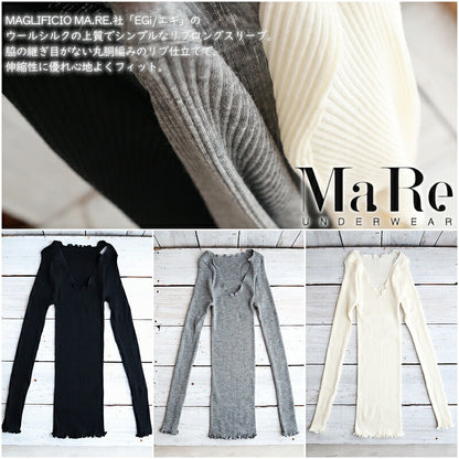 MAGLIFICIO MARE(マグリフィシオ マーレ) EGi エギウールシルク リブ ロングスリーブ 1493(3色)【WOOL SILK ストレッチインナー レディース 継ぎ目がない丸胴編み 高品質 正規品】