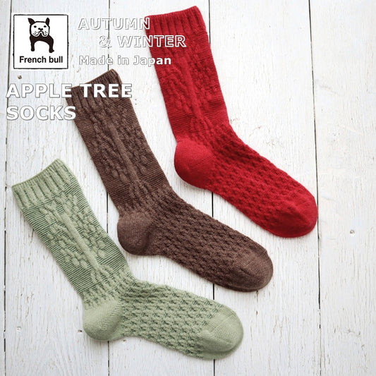 French Bull(フレンチブル)No.11-23270 アップルツリーソックス(3色)【レディース 靴下 日本製 2025-26年秋冬 リンゴの木をイメージ ジャガード編み アンゴラ混 贈り物】