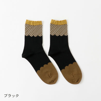 French Bull(フレンチブル)No.11-24261 ビスキュイソックス(4色)【24-25秋冬 ストライプ柄 オーガニックコットン リンキング仕様 履き口ラメ 日本製】