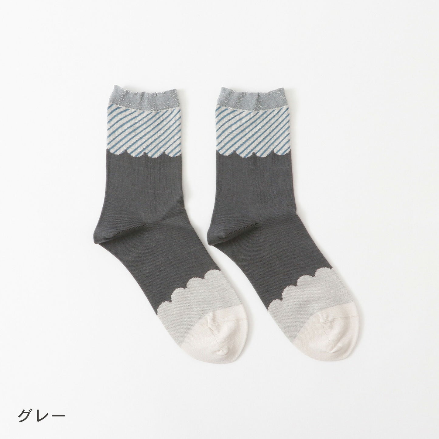 French Bull(フレンチブル)No.11-24261 ビスキュイソックス(4色)【24-25秋冬 ストライプ柄 オーガニックコットン リンキング仕様 履き口ラメ 日本製】