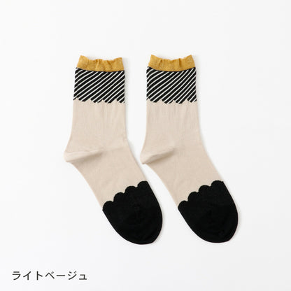 French Bull(フレンチブル)No.11-24261 ビスキュイソックス(4色)【24-25秋冬 ストライプ柄 オーガニックコットン リンキング仕様 履き口ラメ 日本製】