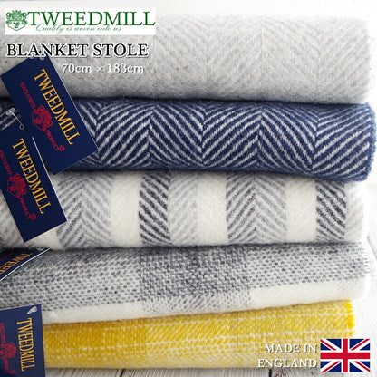 TWEED MILL(ツイードミル)ブランケットストール(フィッシュボーン・チェック)【大判/ショール/ひざ掛け/英国製/イギリス製】【ピュアニューウール/水洗い可能】【メール便配送不可】【MADE IN ENGLAND】【レディース/ユニセックス】