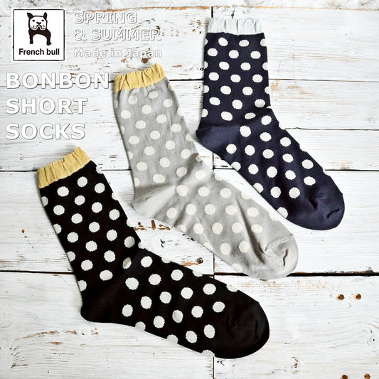 French Bull フレンチブル No.11-24252 ボンボンショートソックス(3色) 2026年春夏 レディース 靴下 TOPのラメがポイント ドット スーピマ綿 日本製【追跡メール便送料無料】