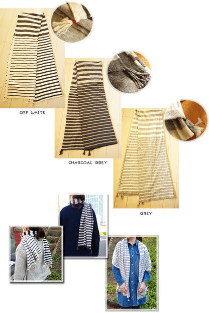 Morning calm(モーニングカーム)コットンイレギュラーボーダーストール(リバーシブル)(3 color)【数量限定】【マフラー／スヌード/暖かい】