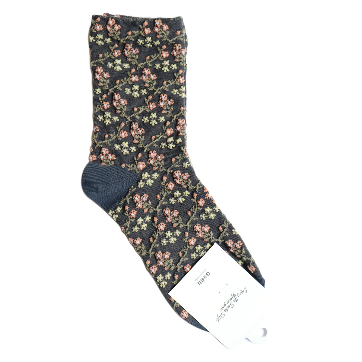 BOTANY FLOWER SOCKS ボタニーフラワーコットンソックス(2色) 【2025年春夏 数量限定 綿 ダークカラー 程良い厚み 凸凹 立体的 フロッキー ワッフル ジャガード編み 韓国】