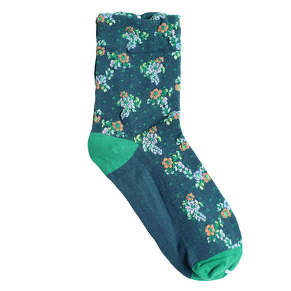 BOUQUET SOCKS ブーケ柄コットンソックス(5色) 【2025-26年秋冬 数量限定 綿 チロリアンテープ 締め付けすぎない 凸凹 立体的 フロッキー ワッフル ジャガード編み 韓国】