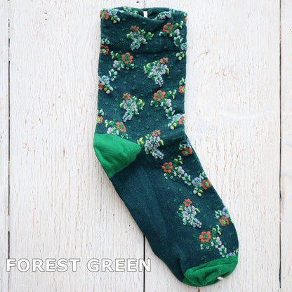 BOUQUET SOCKS ブーケ柄コットンソックス(5色) 【2025-26年秋冬 数量限定 綿 チロリアンテープ 締め付けすぎない 凸凹 立体的 フロッキー ワッフル ジャガード編み 韓国】