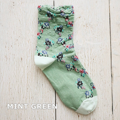 BOUQUET SOCKS ブーケ柄コットンソックス(5色) 【2025-26年秋冬 数量限定 綿 チロリアンテープ 締め付けすぎない 凸凹 立体的 フロッキー ワッフル ジャガード編み 韓国】