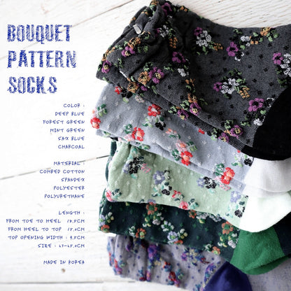 BOUQUET SOCKS ブーケ柄コットンソックス(5色) 【2025-26年秋冬 数量限定 綿 チロリアンテープ 締め付けすぎない 凸凹 立体的 フロッキー ワッフル ジャガード編み 韓国】