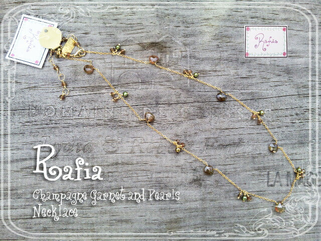 Rafia(ラフィア)【海外直接買い付け】Champagne Garnet＆Pearls(シャンパンガーネット＆パール)ネックレス(アクセサリー/ジュエリー)【誕生石/天然石】【パワーストーン】【MADE IN USA】【送料無料】