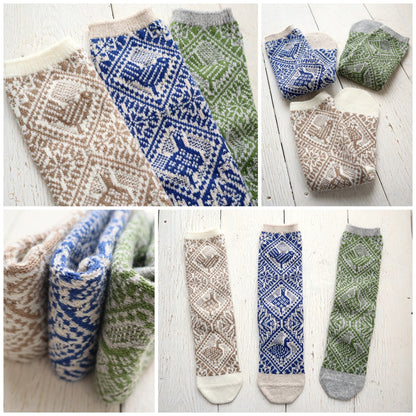 French Bull(フレンチブル)No.11-25266 チャントソックス(3色)【レディース 靴下 日本製 2025-26年秋冬 鳥の柄 ジャガード編み 厚手 防縮ウール コットン 贈り物】