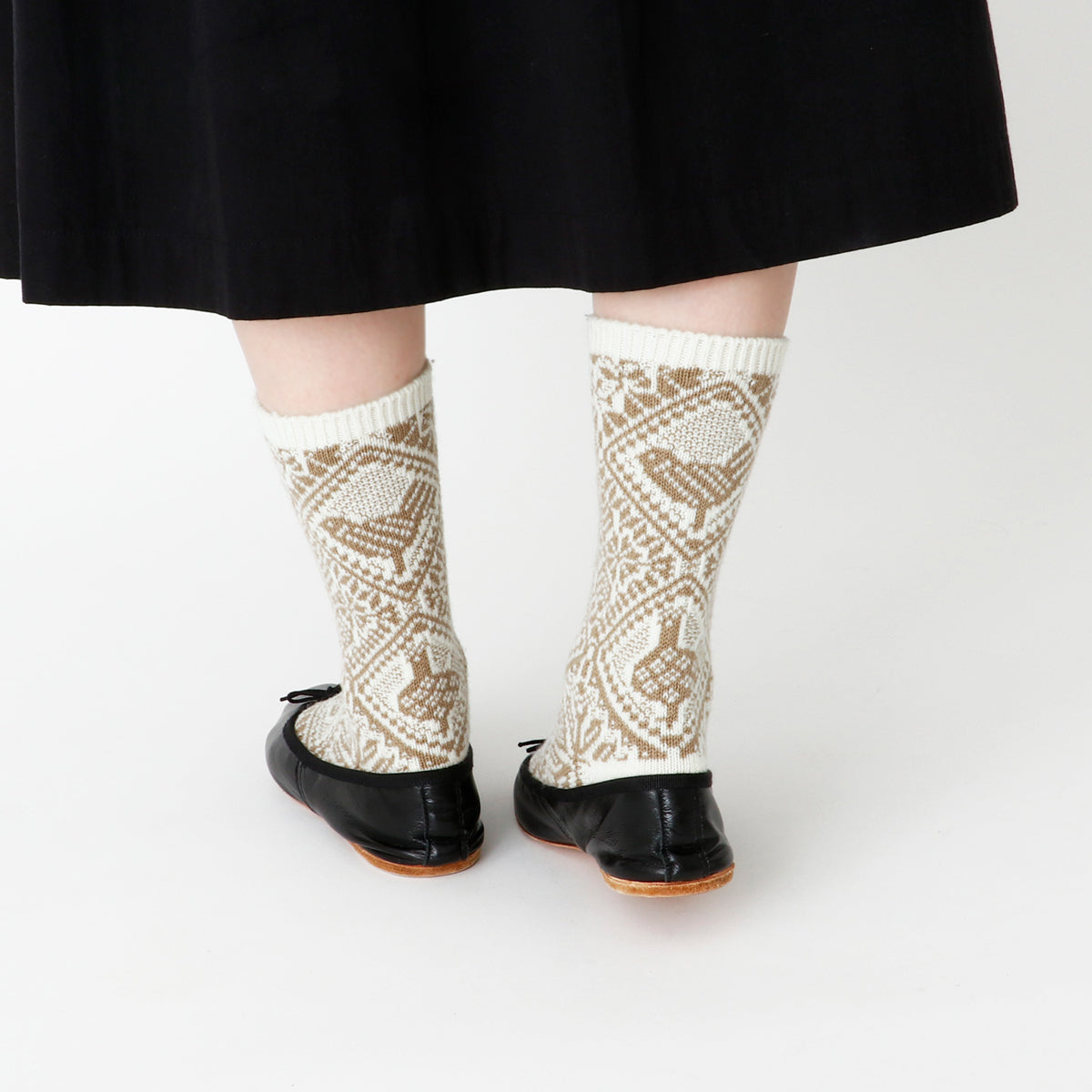 French Bull(フレンチブル)No.11-25266 チャントソックス(3色)【レディース 靴下 日本製 2025-26年秋冬 鳥の柄 ジャガード編み 厚手 防縮ウール コットン 贈り物】