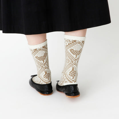 French Bull(フレンチブル)No.11-25266 チャントソックス(3色)【レディース 靴下 日本製 2025-26年秋冬 鳥の柄 ジャガード編み 厚手 防縮ウール コットン 贈り物】