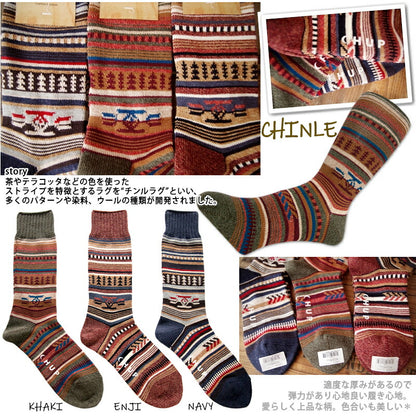 CHUP(チュプ)"CHINLE(チンル)"【数量限定生産】【日本製/MADEIN JAPAN】ネイティブアメリカン柄ソックス(3色)【再入荷無し/コーマ綿/丈夫/オルテガ柄/ナバホ柄/S/M/メンズ/レディース】