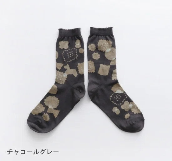 French Bull(フレンチブル)No.11-25222 クッキーソックス(3色) 【クッキー柄 差し色 柔らかい綿糸 スーピマコットン 薄手 冷えとり】
