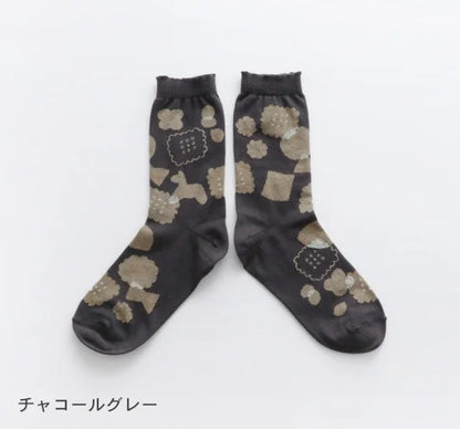 French Bull(フレンチブル)No.11-25222 クッキーソックス(3色) 【クッキー柄 差し色 柔らかい綿糸 スーピマコットン 薄手 冷えとり】
